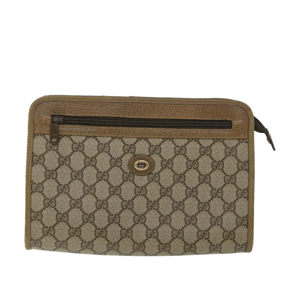 GUCCI GG Canvas Clutch Bag PVC Leather Beige Auth 54833 - Picture 13 of 16